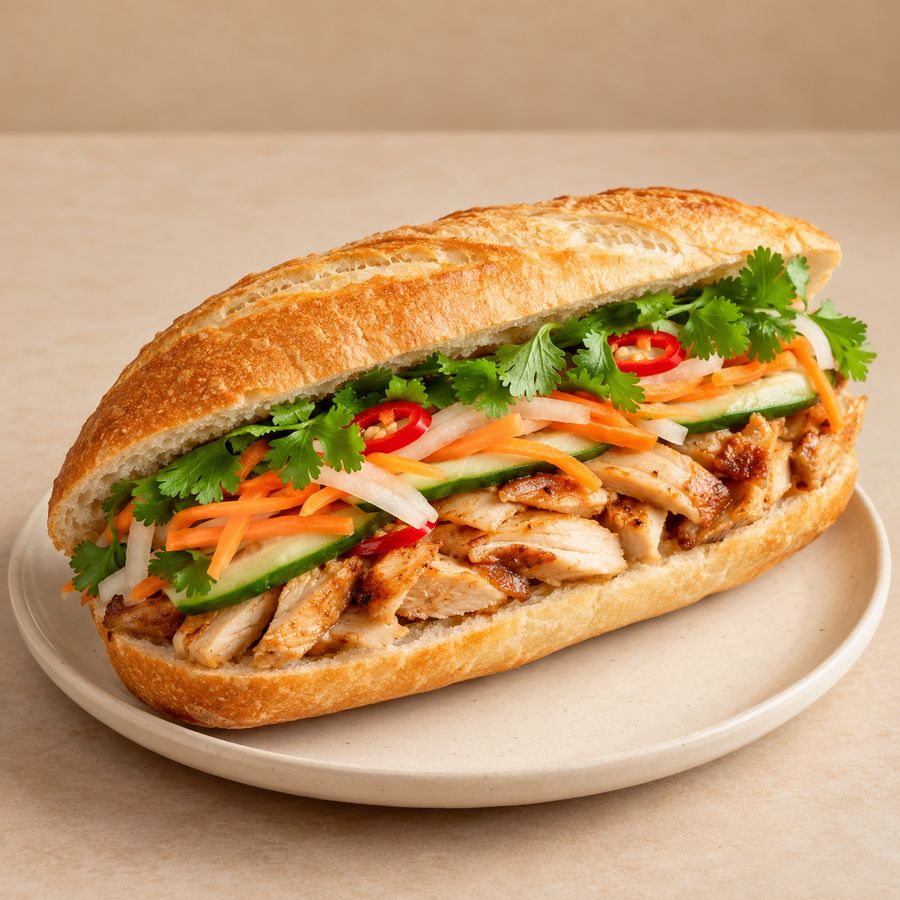 Chicken banh mi on a plate